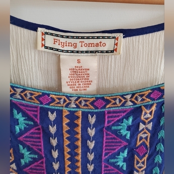 Flying Tomato dress ivory blue Size S - Picture 3 of 5